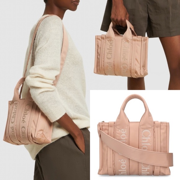 NEW🌸Chloe Chloe 2Way Woody Small Tote Nylon Rose Dust - Picture 1 of 16